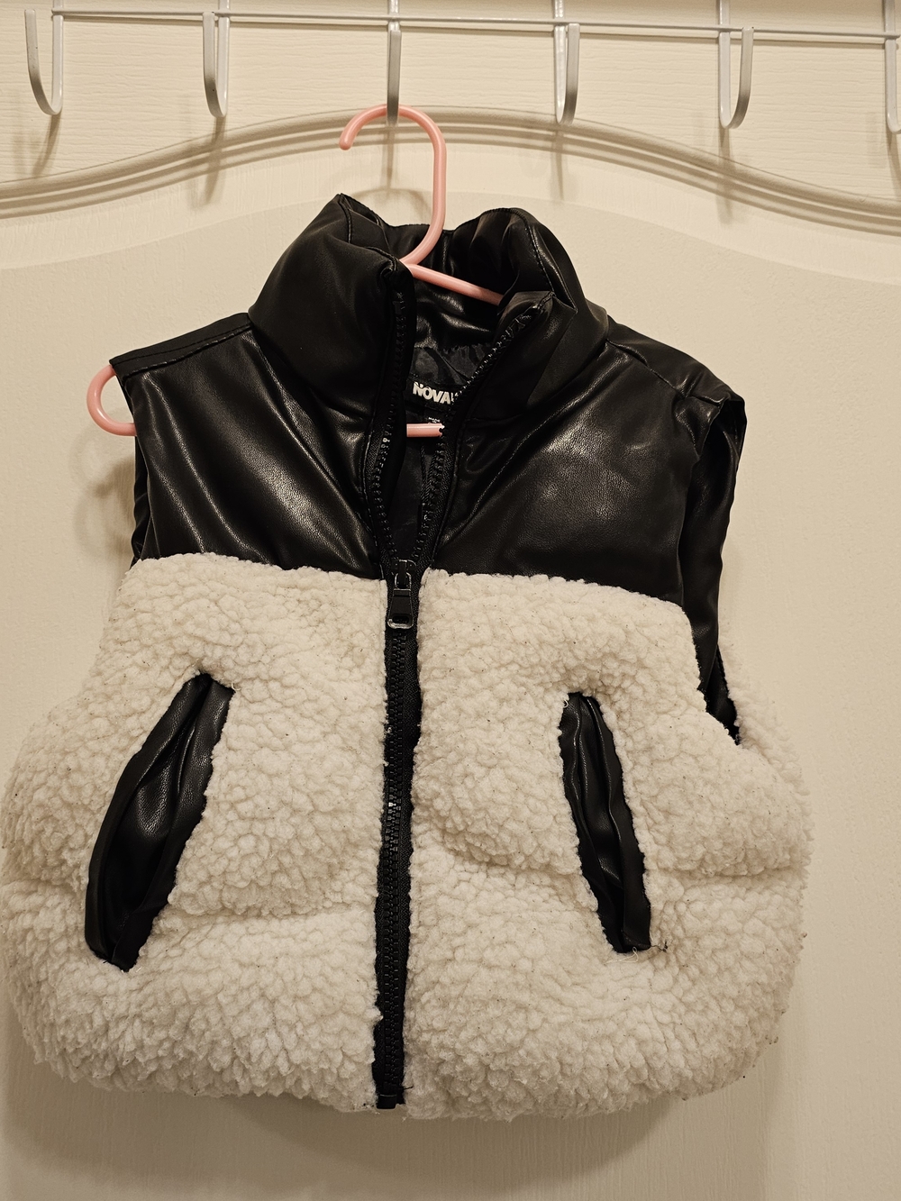 Girls Fashion Nova Black & Cream Sherpa Puffer Vest